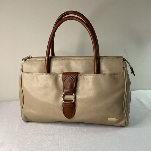 Liz Claiborne Tan and Brown Leather Handbag - Picture 1 of 9